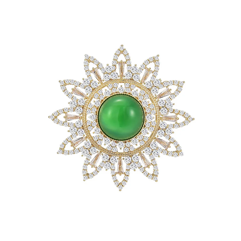 Zircon Luxury Jewelry High-end Brand Green Crystal Peacock Feather Brooch Women Suit Coat Pin Buckle Pearl Brooches Jewelry