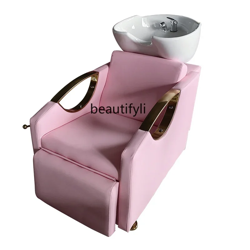 Shampoo Chair Hair Saloon Dedicated Full Lying Bed Hairdressing Massage Flushing Bed Ceramic Basin
