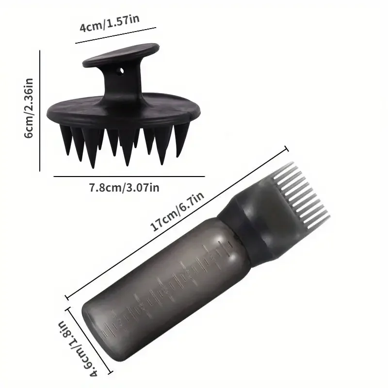 2pcs/set Applicator Bottle Shampoo Brush Scalp Massage Hair Brush Oil Applicator Hair Care 3-in-1 Treatment Tool hair oil applicator bottle