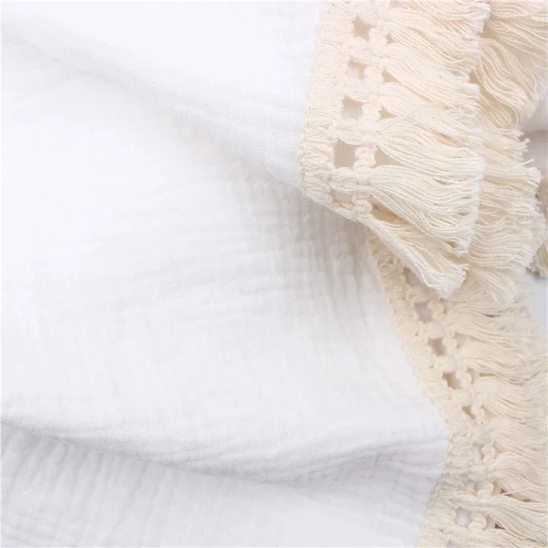 Newborn Baby Tassel Receiving Blanket  Muslin Cotton Baby Blankets Infant Fringe Swaddle Blanket Babies Sleeping Quilt Bed Cover 3