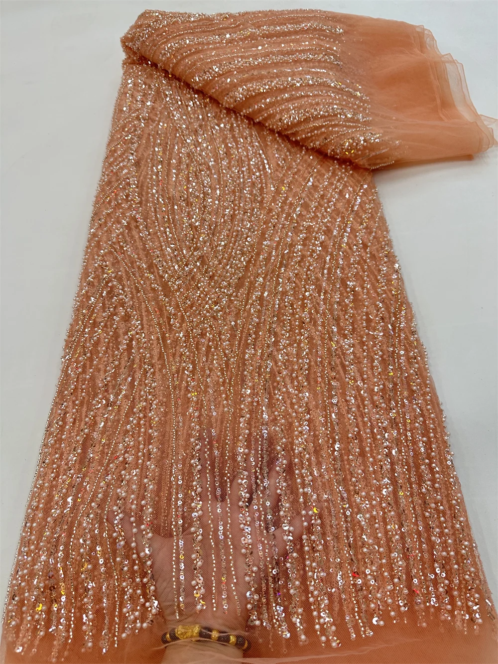 

African Lace Fabric Handmade Beads Embroidery French Tulle Lace Fabric For Party Nigerian Luxury Sequines Fabric Wedding QF0799