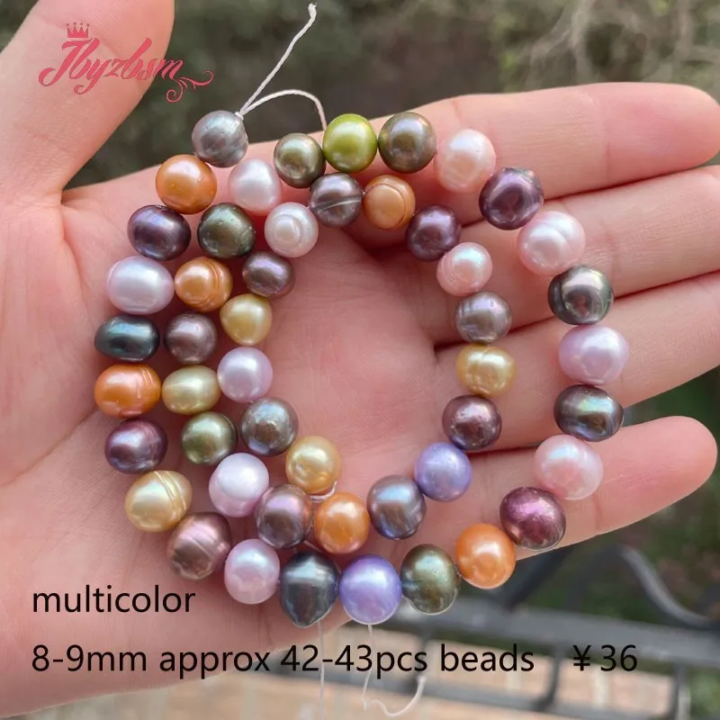 

8-9mm Nearround Punch Elegant Multicolor Freshwater Pearl Beads for DIY Accessories Necklace Bracelet Charm Jewelry Making 14.5"