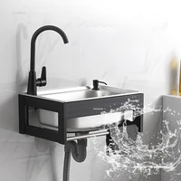 Simple Wall-mounted Kitchen Sinks Stainless Steel Kitchen Washbasin Single-slot Small Apartment Wall-mounted Sinks with Bracket 1