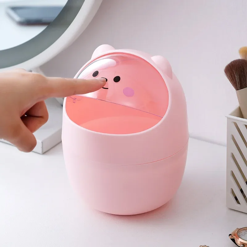 Desktop Trash Can Ins Style Creative Home Desktop Trash Can with Lid Small Mini Kawaii Bedroom Desk Storage Box Pen Holder
