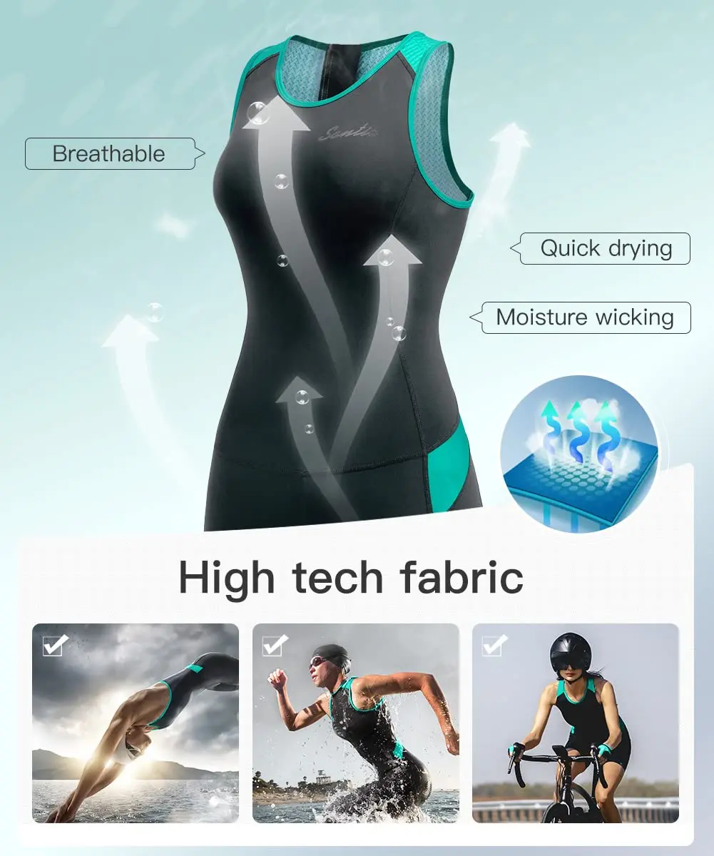 Santic Women's Triathlon Cycling Suits Sleeveless Sponge Padded Quick-Drying for Running Swimming triathlon cycling suit