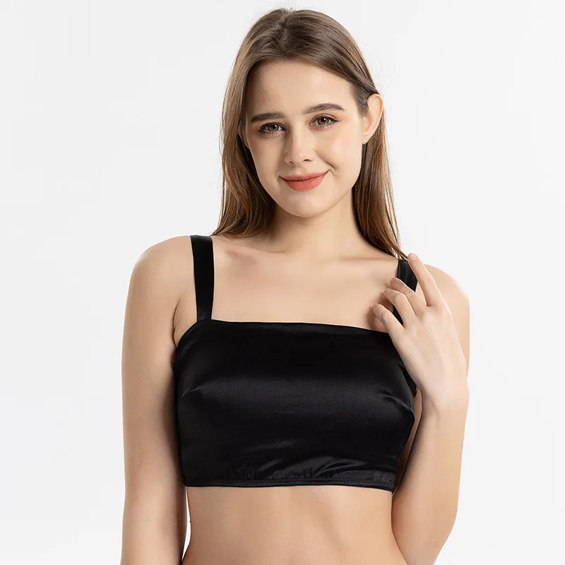 Summer Silk Latex Pad Tube Top Beautiful Back Bra Thin Mulberry Silk Satin Seamless Underwear Women HD24020 women tube tops