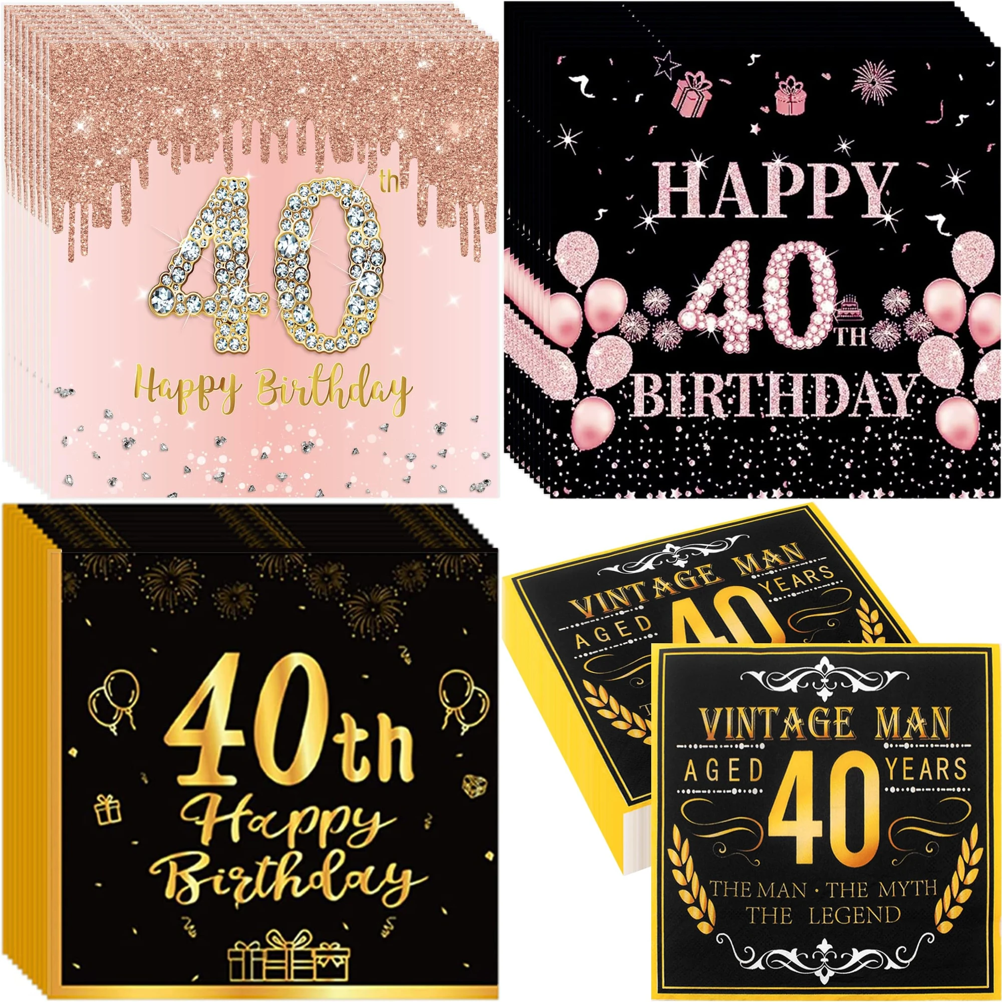 

20Pc Black Rose Gold 40th Birthday Serviettes Napkins Tableware Party Paper Disposable 40th Birthday Napkin Tissue Gifts Women