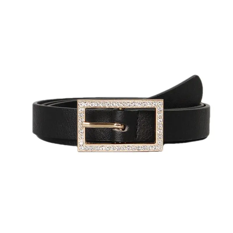 

Rhinestone Alloy Square Pin Buckle Thin Belt 2023 Summer Personality Women's Accessories Belt Purple Black
