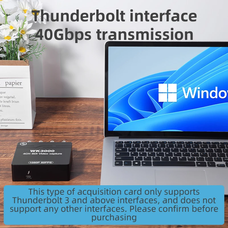 Thunderbolt3/4 SDI Video Capture Card Adapter TV DVD 1080p 60fps Audio AV for Computer/CCTV Camera USB4 video capture card