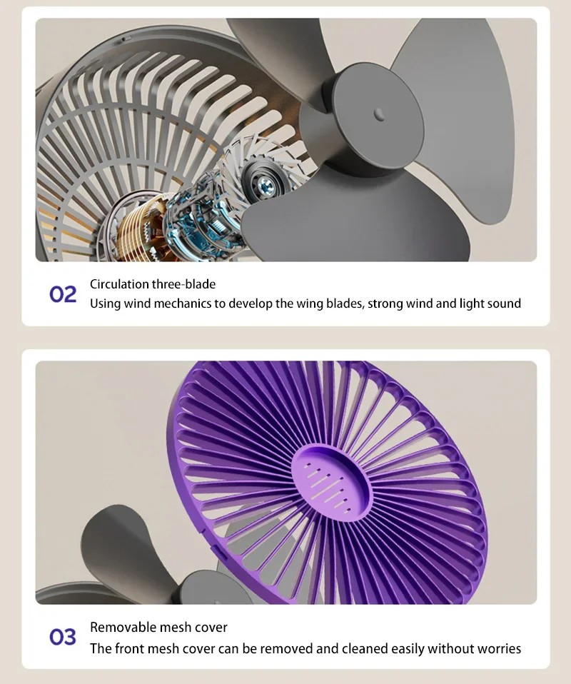 5000mAh 3IN1 Rechargeable Multifunctional Portable Fan Wall Mounted Fan 90° Folding Fan 4 Gears With Warm Night Light New 2025