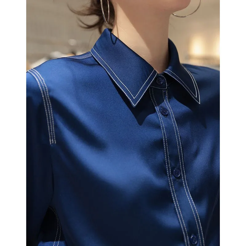 Commute Fashion Female Solid Color Turn-down Collar Shirt Spring Autumn Temperament Long Sleeve Button Blouse Women's Clothing