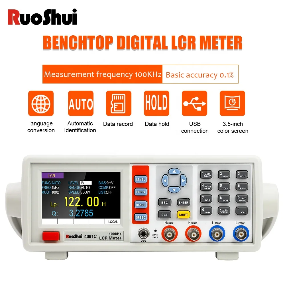 RUOSHUI 4091C Digital Bench Top LCR Meter 10Hz-100KHz Bandwidth Frequency Adjustable 10~2000 Mv Capacitor Tester Ultracapacitor 2