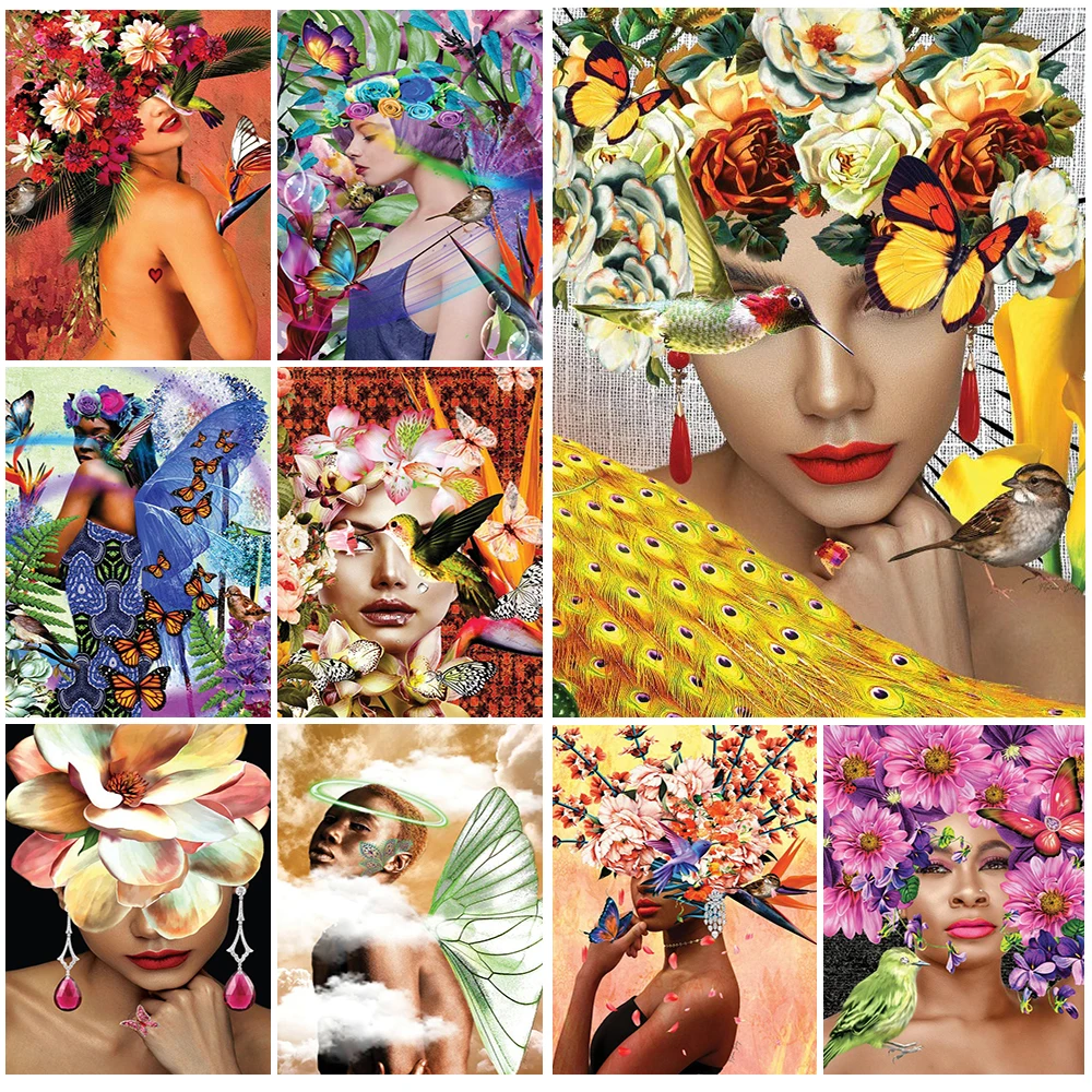 

Vintage Flowers Woman Head Sexy Girl Leaf Poster Wall Art Canvas Painting Home Decor Wall Pictures For Living Room Unframed