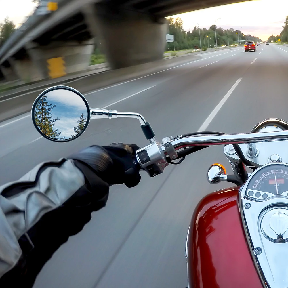 페어 실버 크롬 오토바이 스쿠터 거울 범용 오토바이 후면보기 미러 10mm 스레드 레트로 라운드 타원형 거울