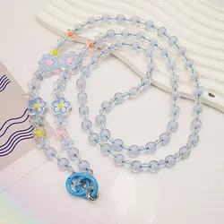 Stylish Floral Bead Phone Strap and Crossbody Lanyard Chain (Blue Flower)
