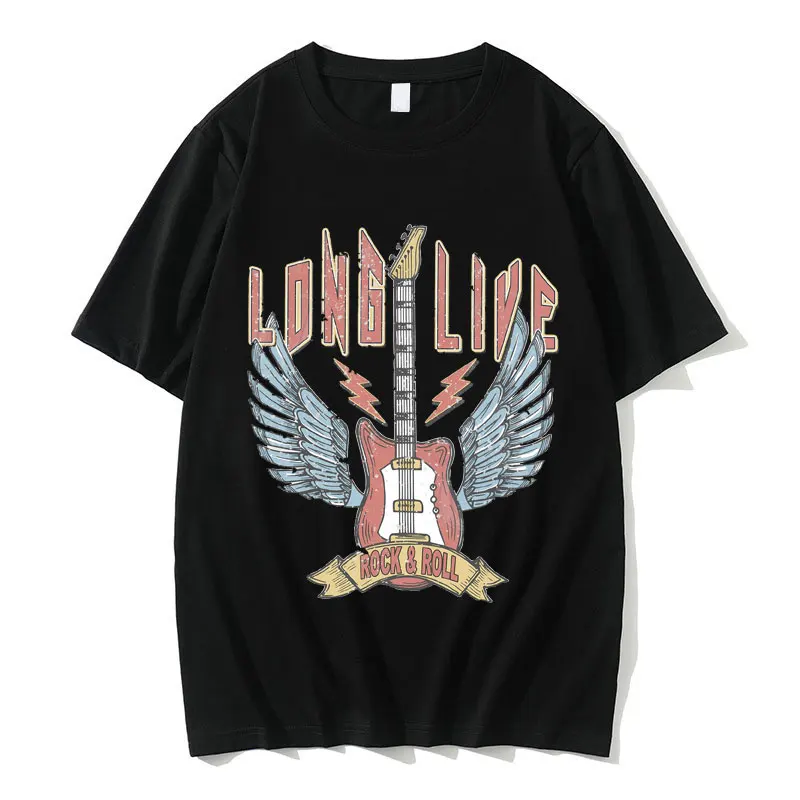 

Vintage Long Live Rock Roll Graphic Print T Shirts Men Women Casual Gothic Punk Classic T-shirts Male Cotton Oversized Tshirt