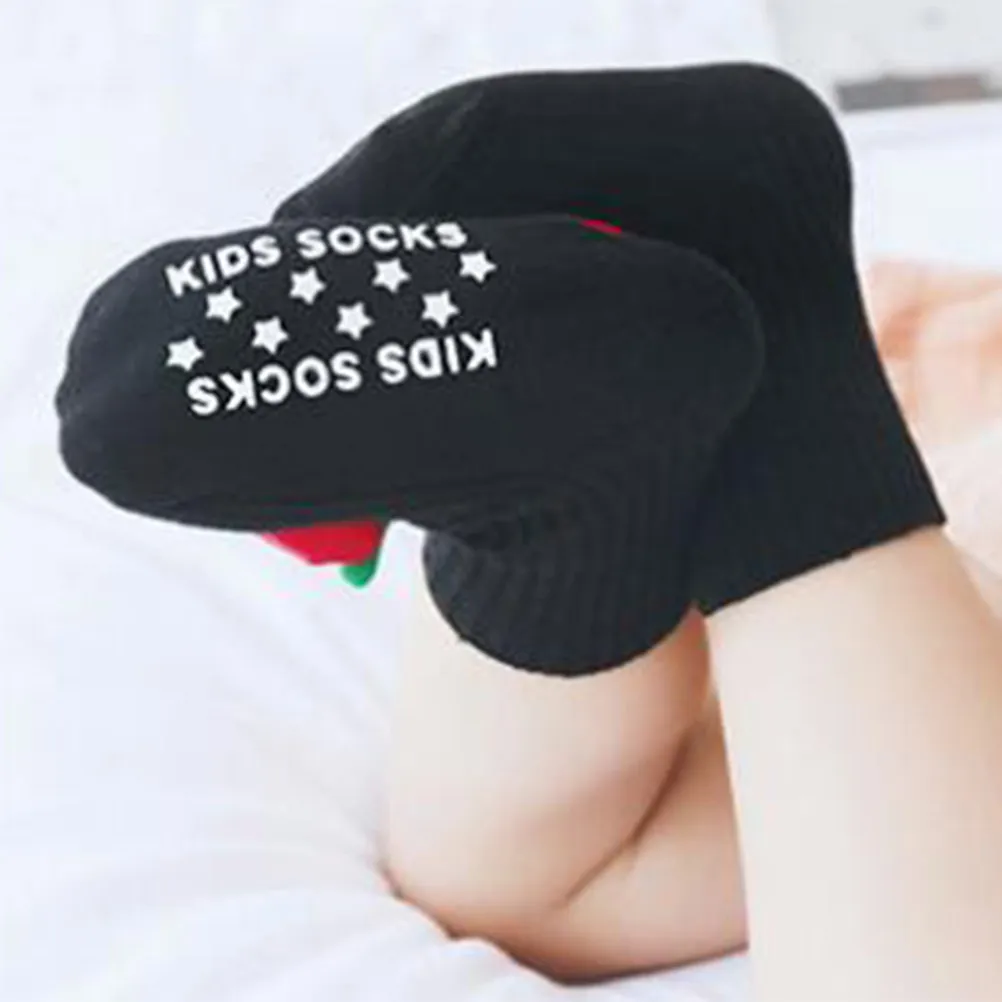 미끄럼 방지  바닥 양말 용 따뜻한 면 스타킹 1-3세용 검정 딸기 편안한  신발..