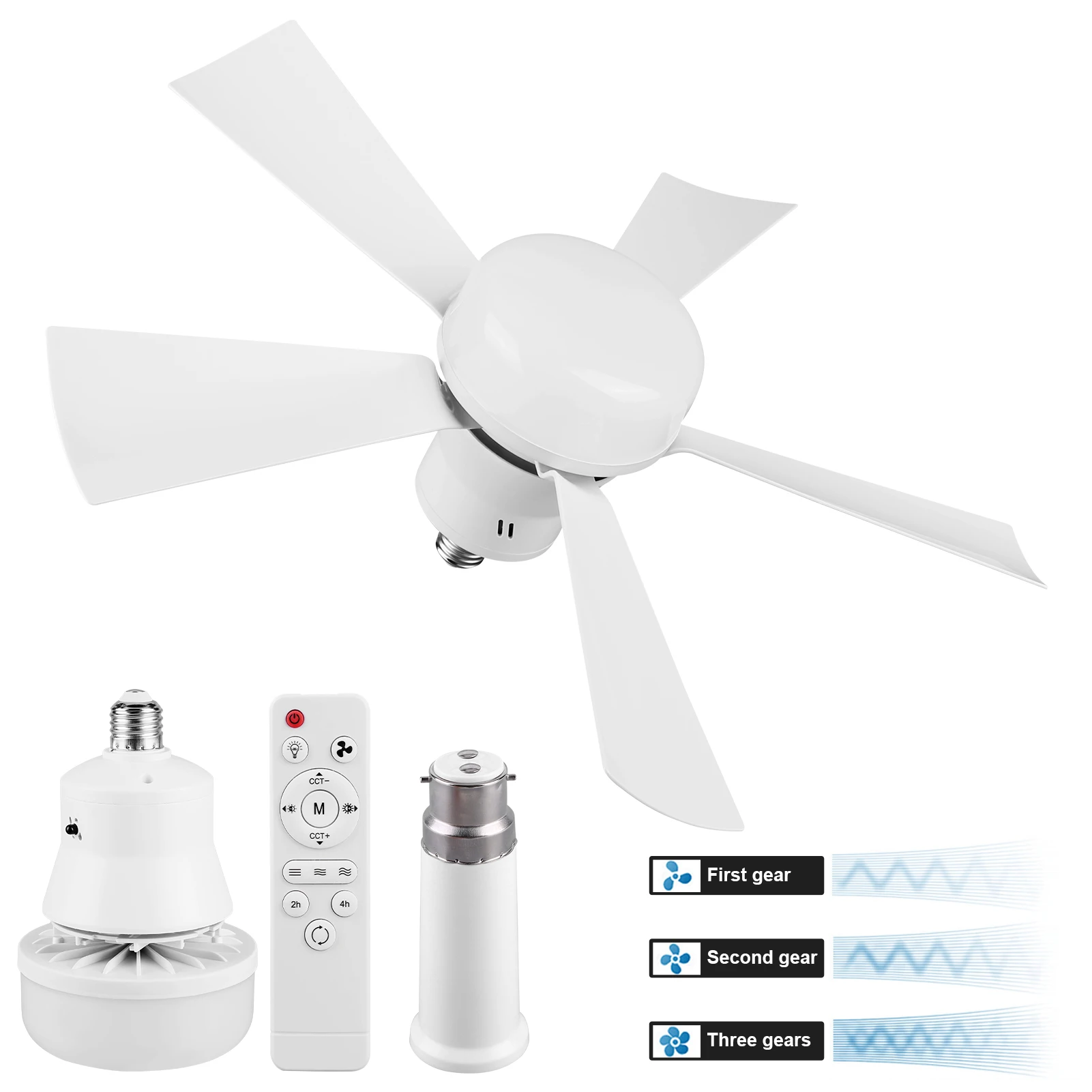 40W Socket Fan Light Screw Ceiling Fan with Light and Remote Adjustable Wind Speed Socket Ceiling Bulb for Bedroom