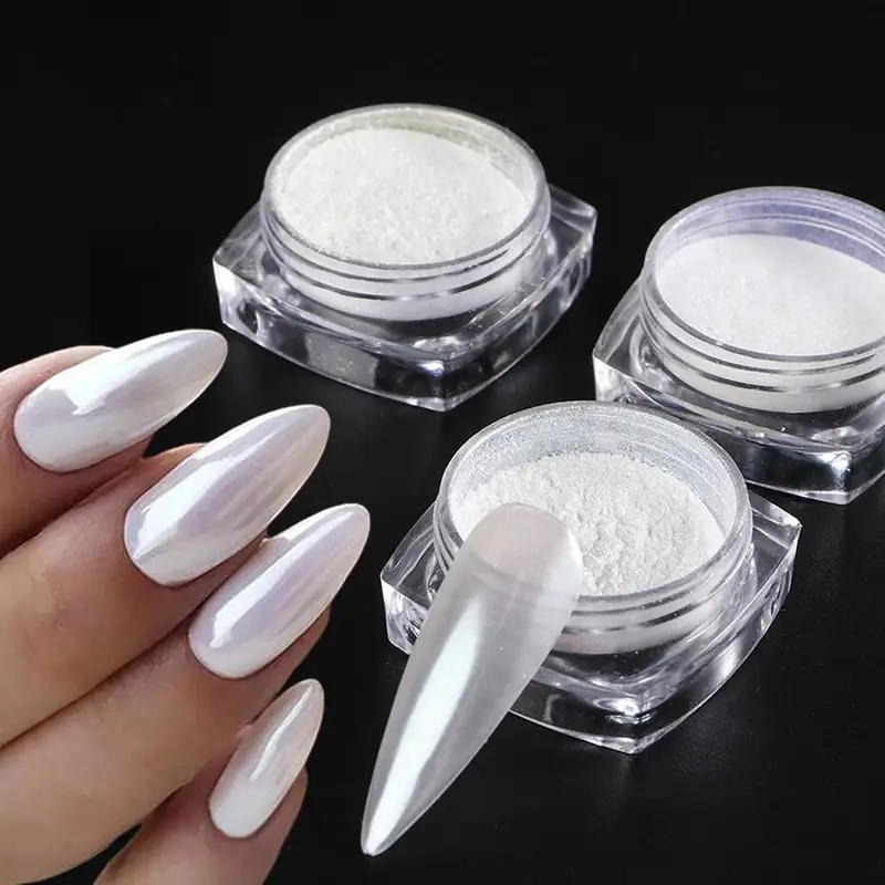 Moonlight Pearl White Nails Glitter Dust Chrome Aurora Rubbing on Powder...