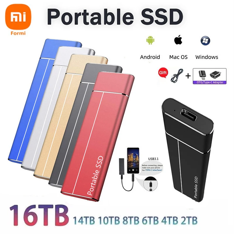

Для xiaomi Портативный SSD Внешний жесткий диск 64 ТБ 16 Тб 8 ТБ Type-C USB3.1 высокоскоростной внешний накопитель Жесткий диск для ноутбука и настольного компьютера
