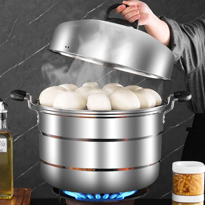 Stainless steel extra large double layer steamer 50cm commercial soup pot three layer pot restaurant
