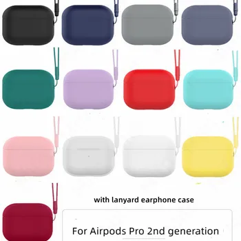 에어팟 프로 2 용 실리콘 소프트 스킨 케이스, 랜야드 분실 방지 보호 커버, 전면 LED 가시