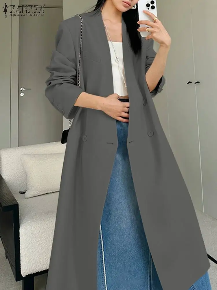 

ZANZEA Vintage V-neck Buttons Blazer Women Long Trench Coats 2024 Spring Holiday Solid Outwears Office Lady Fashion Street Coats