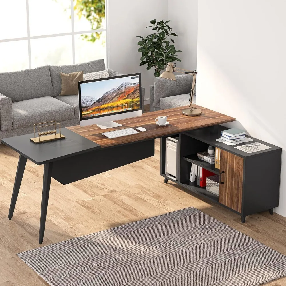 L-Shaped Computer Desk with File Cabinet, 78.74 Inch Large Executive Office Desk with Shelves, Industrial Business Fu 4