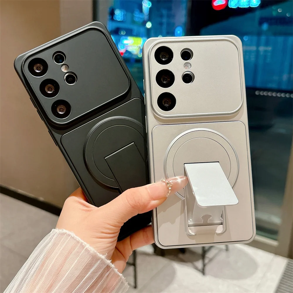 Luxury Plating Metallic Phone Case with Magnetic Stand and Protective Cover