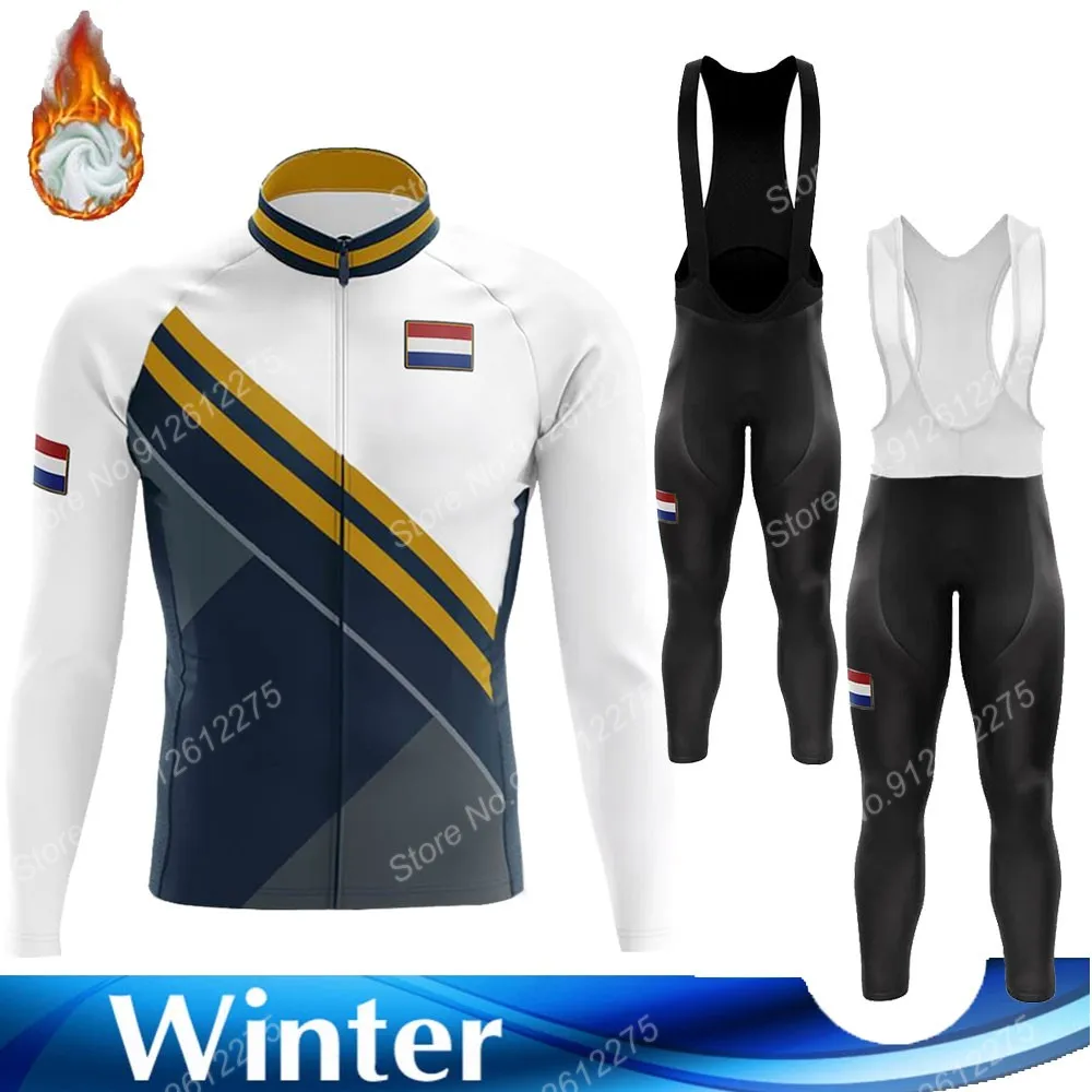 2023 Inverno Paesi Bassi National Team Cycling Jersey Set Abbigliamento Da Ciclismo Manica Lunga Road Race Bike Jacket Suit Mtb Maillot