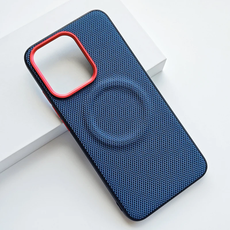 Luxury Weave Magnetic Leather Case with Wireless Charging and Anti-fall Protection