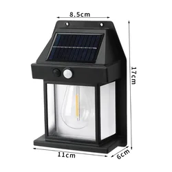 Solar - Powered Waterproof LED Wall Light with Sensor - 1PCS (Black - Large)