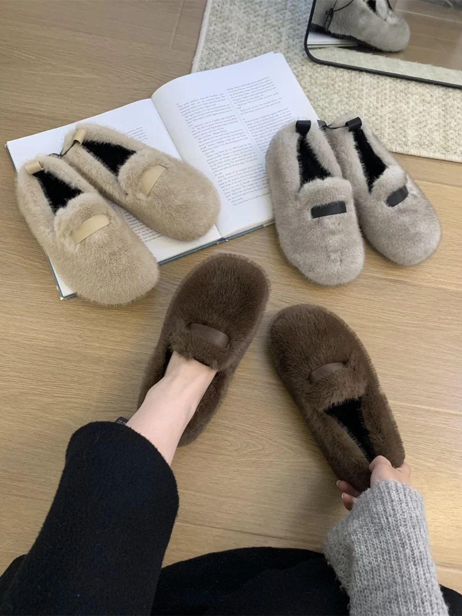 

Casual Woman Shoe Slip-on Loafers Fur Modis Autumn Clogs Platform Shallow Mouth Female Footwear Slip On Winter 2023 Fall Creeper