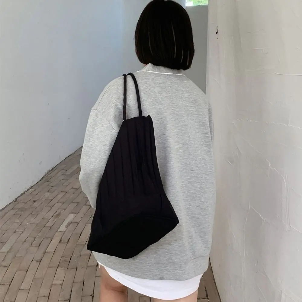 Korean Style Pleated Bucket Bag Fashionable Niche Design Silk Tote Bag Solid Color Office Worker