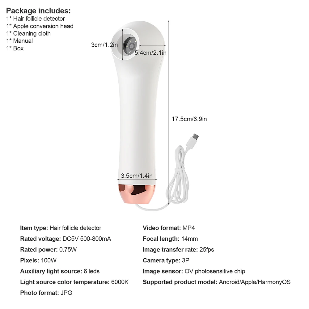 500W HD Skin Analyzer Hair Follicle Detector Scalp Tester Analysis Microscope 1 Million Pixel For Diagnosis Skin Care Tools