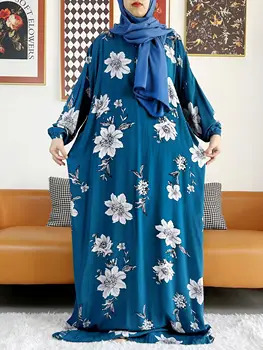 2025 Muslim Rayon Abayas Color Pitch Ramadan Prayer Dubai Turkey Middle East Femme Robe Floral Loose African Dress Turban Joint 1