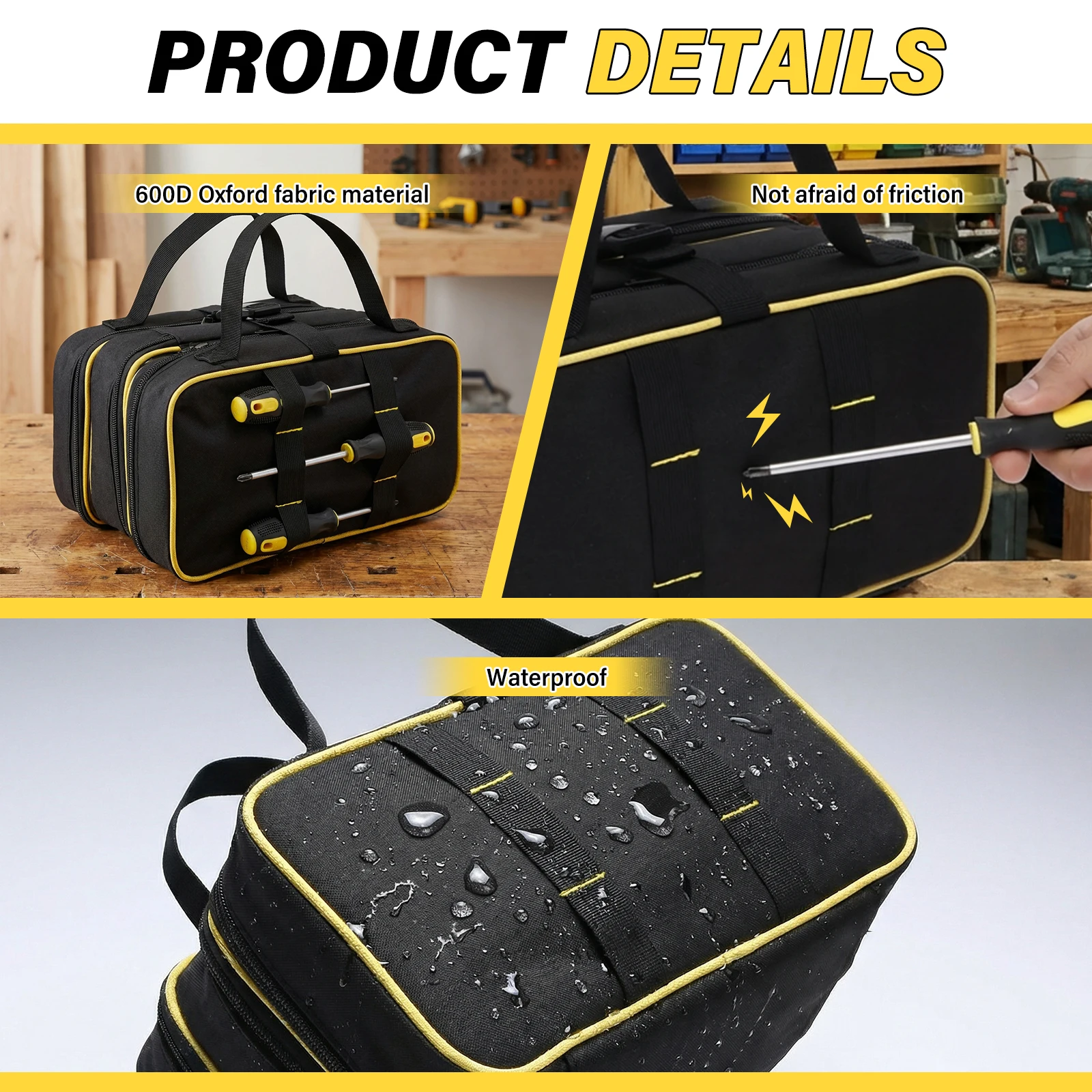 삼단 접이식 공구 롤백 600D 옥스포드 방수 롤업 공구 가방 (3개의 투명 창 케이스 포함) 헤비 듀티 작업용 공구 정리함