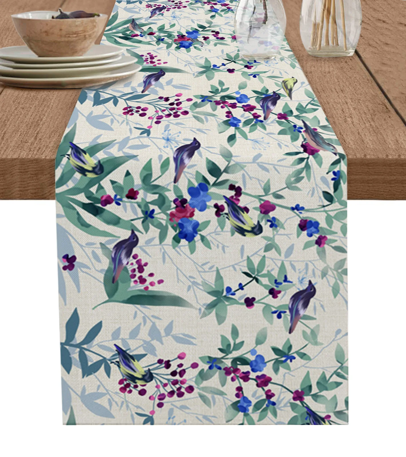 

Plant Dandelion Watercolor Blue Green Table Runner Decoration Home Decor Dinner Table Decoration Table Decor