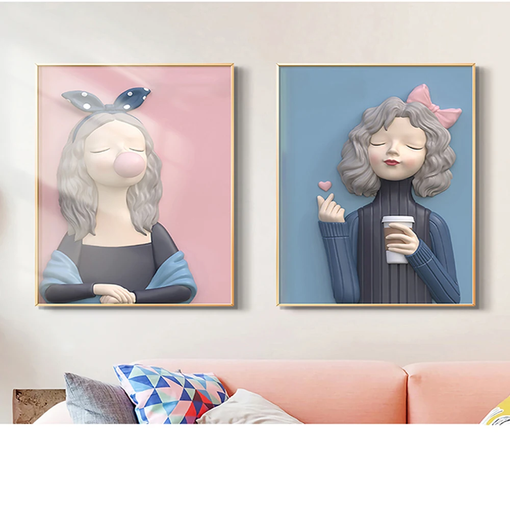 

Nordic Cute Pink Bubble Girl Canvas Painting Posters and Prints Vintage Portrait Wall Art Pictures for Living Room Home Decor