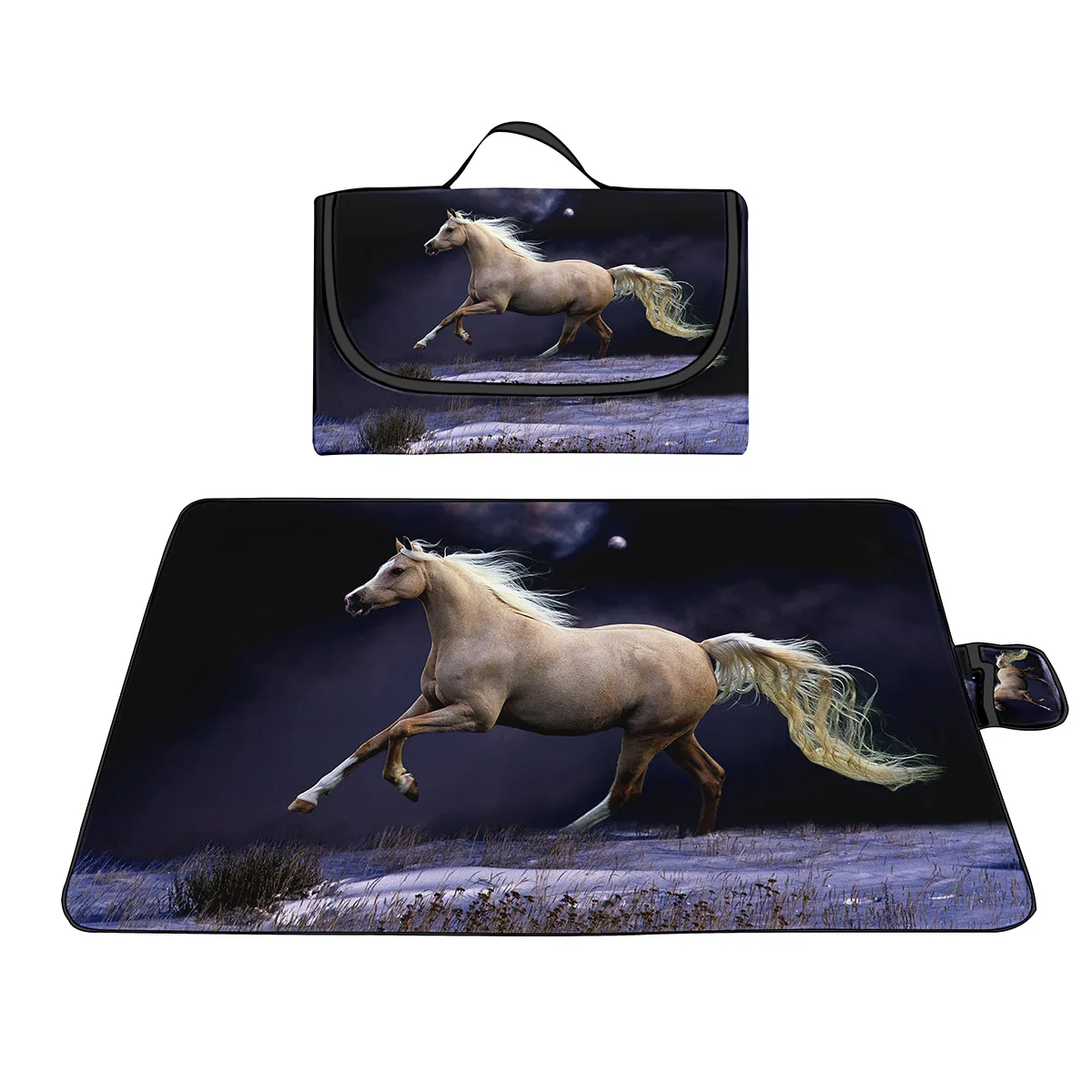 

Art Horse Pattern Picnic Blanket,SandProof Beach Mat & Outdoor Waterproof Picnic Blanket for Camping on Grass,Hiking,Travelling