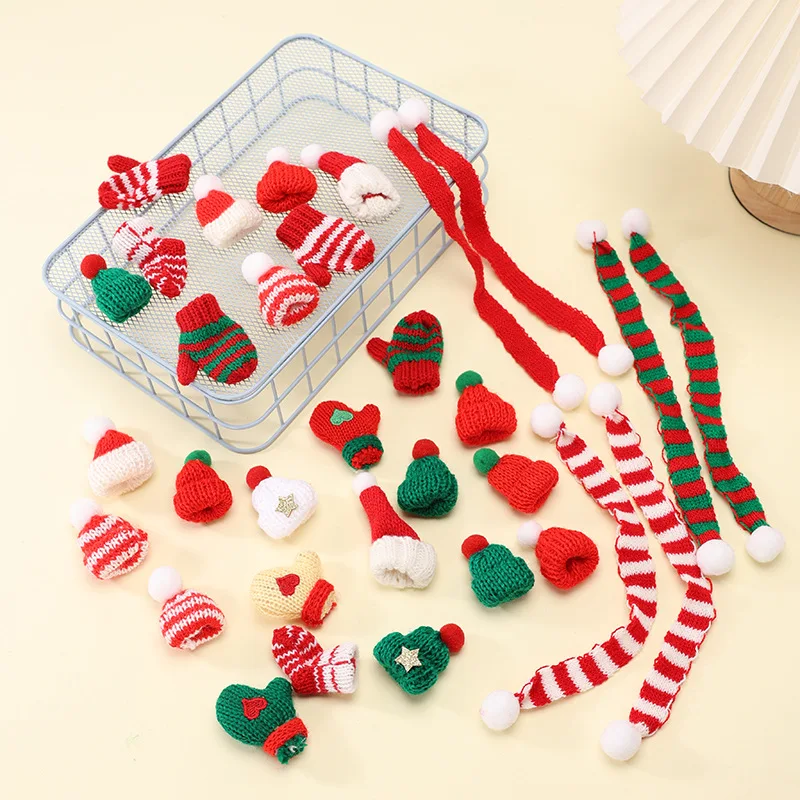 Mini Knitting Hats Set Doll Hat DIY Craft Knitting Hats Christmas Tree Ornaments Assorted Toy Decor DIY Sewing Crafts Materials