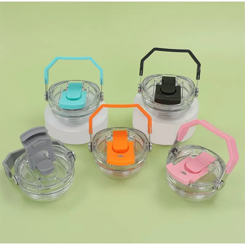 Plastic Transparent Cup Lid with Handle Spill Proof Replaceble Tumbler Flip Straw Lid Sealing Bottle Cover for Stanley 30oz