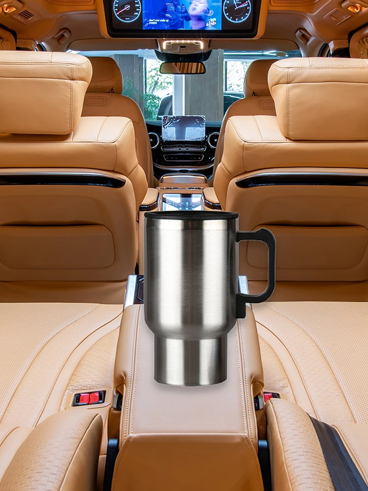 450ml Vehicle Heated Coffee Cup Stainless Steel Travel Electric Kettle 12V Heated Thermos Mug for Heating Water Coffee Milk Tea 4