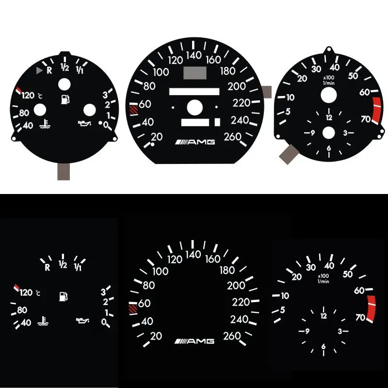 SD Motor O-H-L / F-H-L EL Glow Gauge 260 KM 7000 RPM for MB W124 W126 W201 190E Black Panel White LightingM