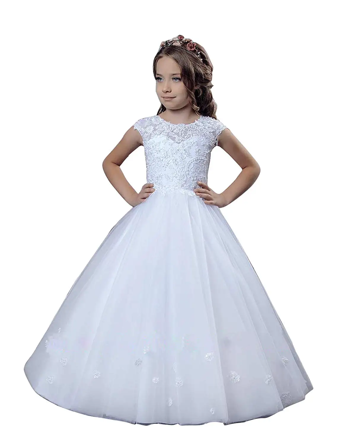 First Holy Communion Dress Lace Baptism Dresses for Girls 7-16 Junior Bridesmaid Wedding