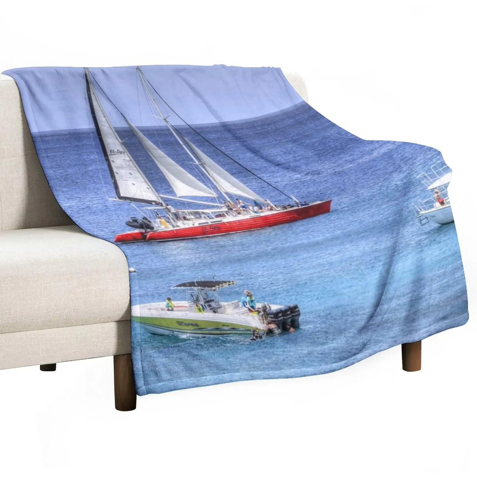 

Barbados Blue Sea Catamaran Throw Blanket Luxury Throw Blanket anime Flannel Fabric