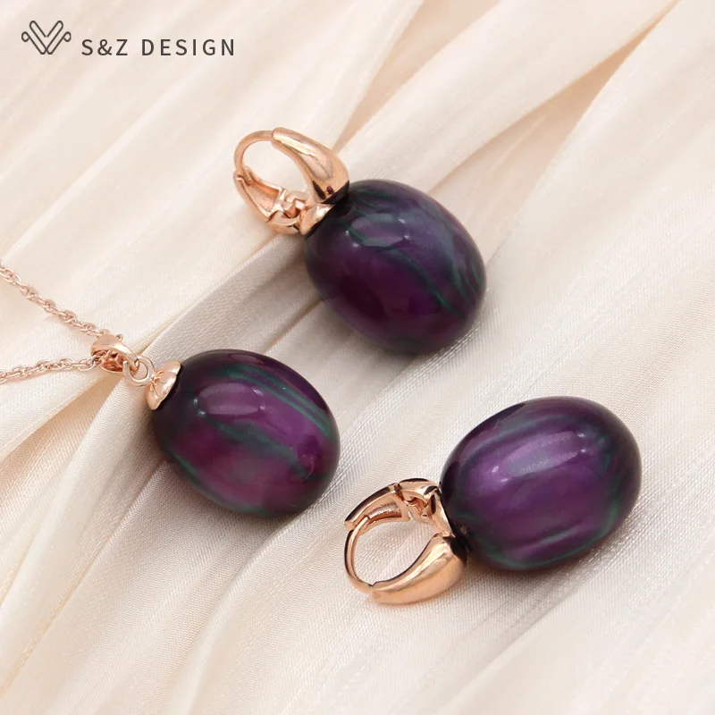 S&Z DESIGN New Stylish Egg Shape Oval Resin Colorful Beads Drop Earrings For Women Wedding Party Elegant Fashion Jewelry Sets