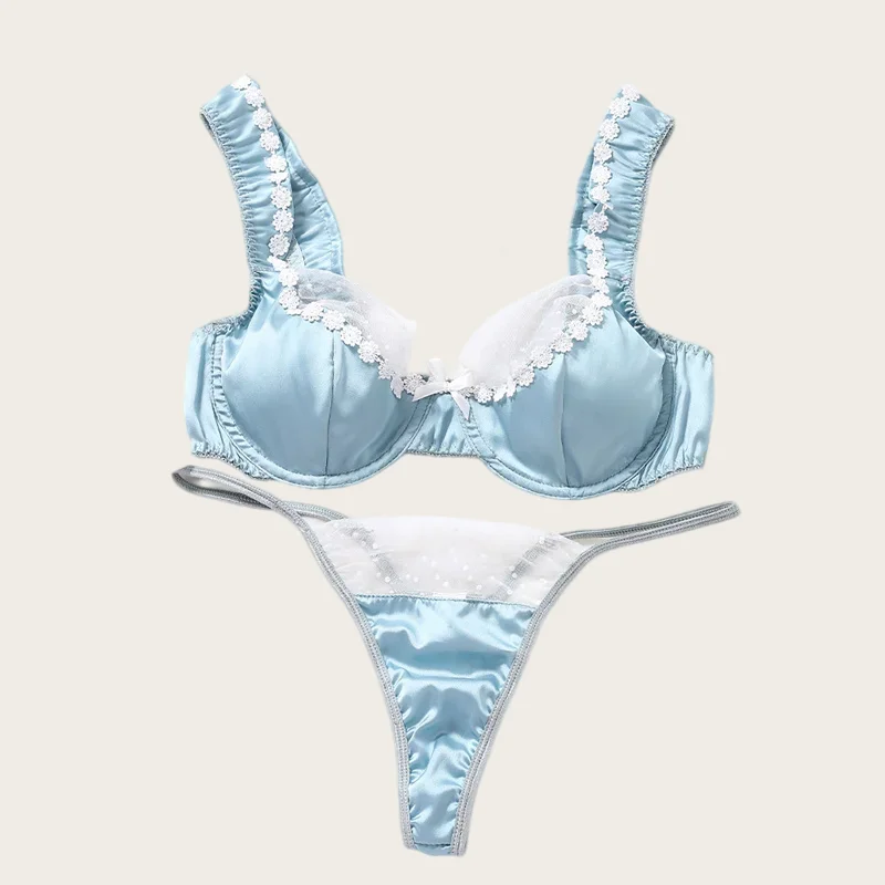 Sexy Lingerie For Woman Luxury Satin Bra Set Lace Splicing Underwear Erotic Lingerie Beautiful Intimate Outfits Fancy Underwear_voghion.com