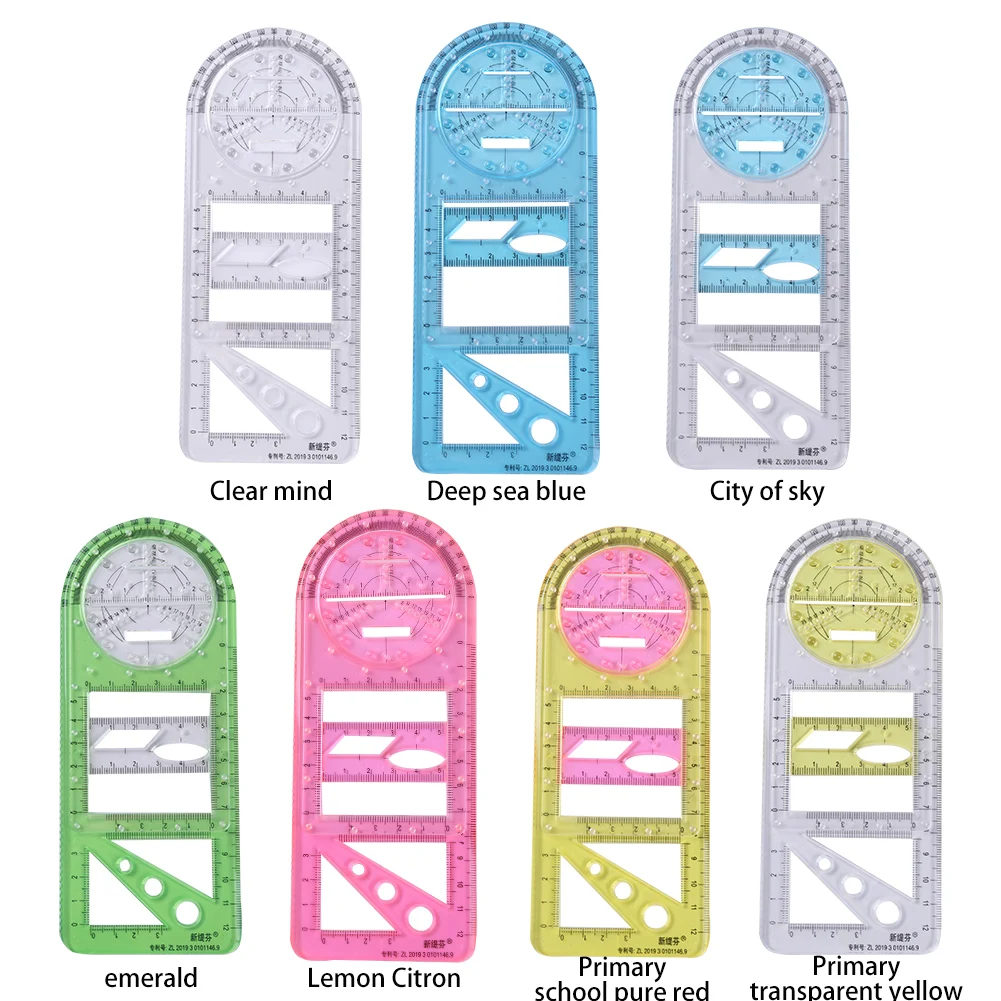 Multifunctional Geometric Ruler Function Geometry Straight Ruler Plastic Mathematics Measuring Rotatable Measuring Tool