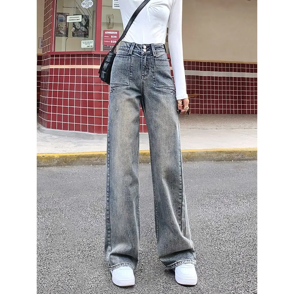 

Woman Jeans High Waist Clothes Wide Leg Denim Clothing Streetwear Vintage High Quality Trousers 2023 Fashion Straight Pants L103